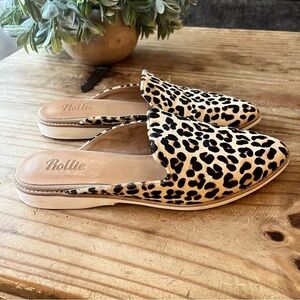 Rollie Slip On Madison Mule Leopard Calf Hair Leather Size 9 Tan Black Brown